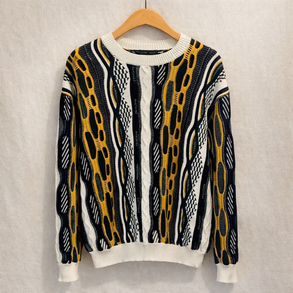 DJAB Cable Knit Sweater Cotton Crewneck Multicolor Textured Pullover